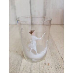 Mary Gregory small glass cup hand-painted girl whimsical vintage decor